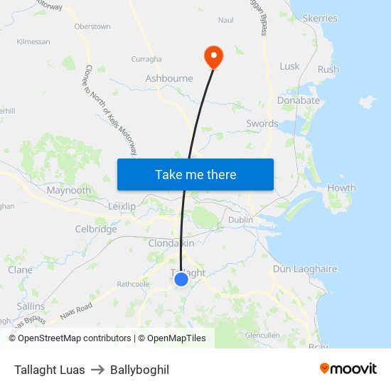 Tallaght Luas to Ballyboghil map