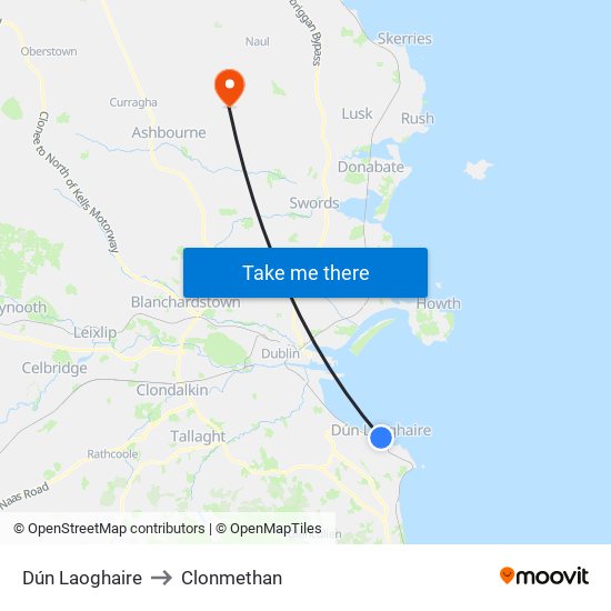 Dún Laoghaire to Clonmethan map