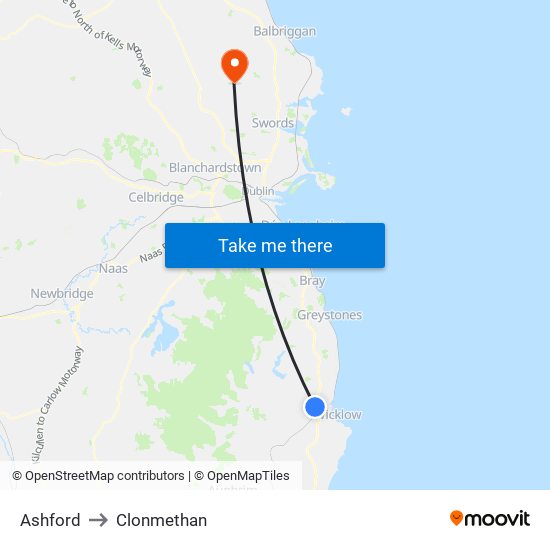 Ashford to Clonmethan map