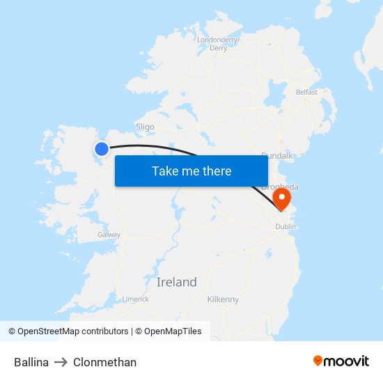 Ballina to Clonmethan map