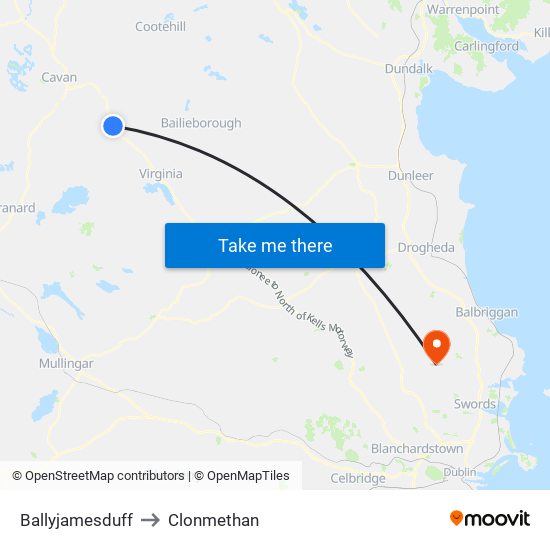 Ballyjamesduff to Clonmethan map