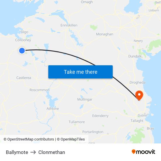 Ballymote to Clonmethan map