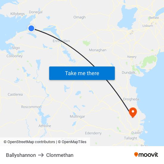 Ballyshannon to Clonmethan map