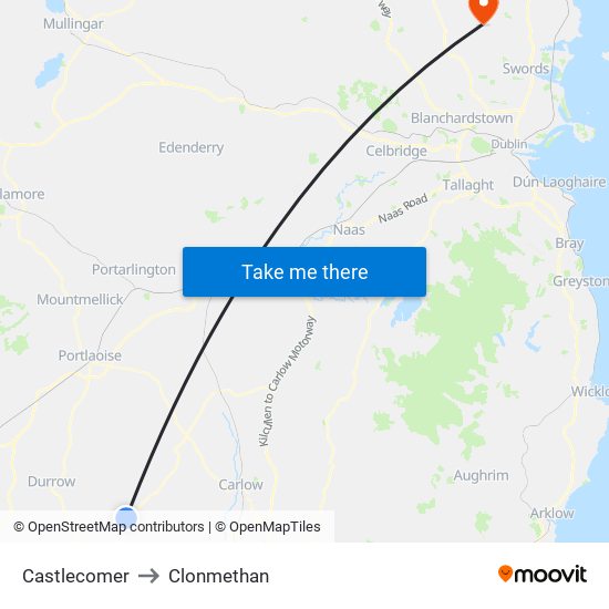 Castlecomer to Clonmethan map