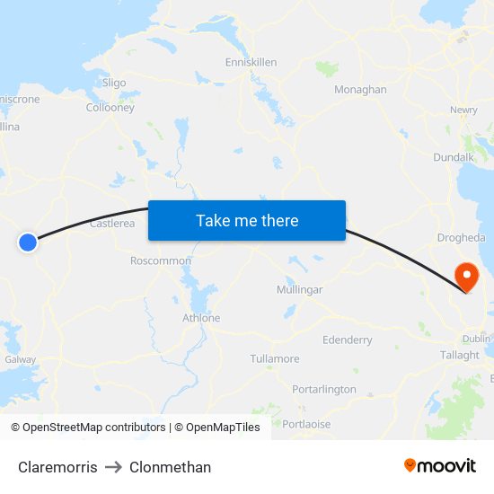 Claremorris to Clonmethan map