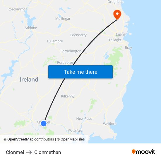 Clonmel to Clonmethan map