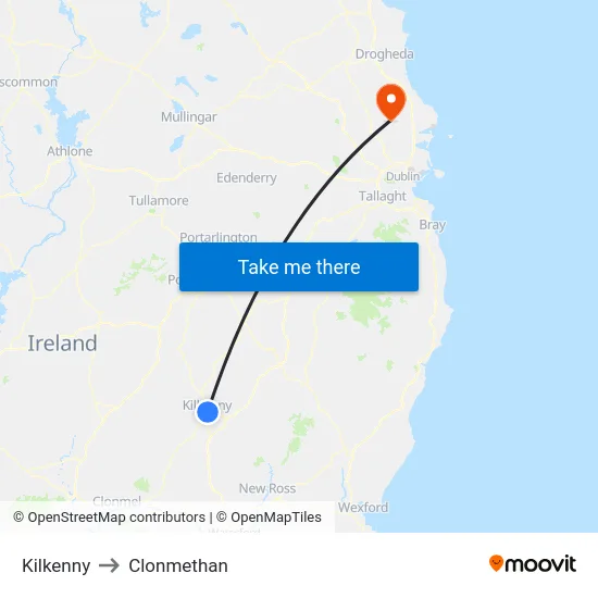 Kilkenny to Clonmethan map