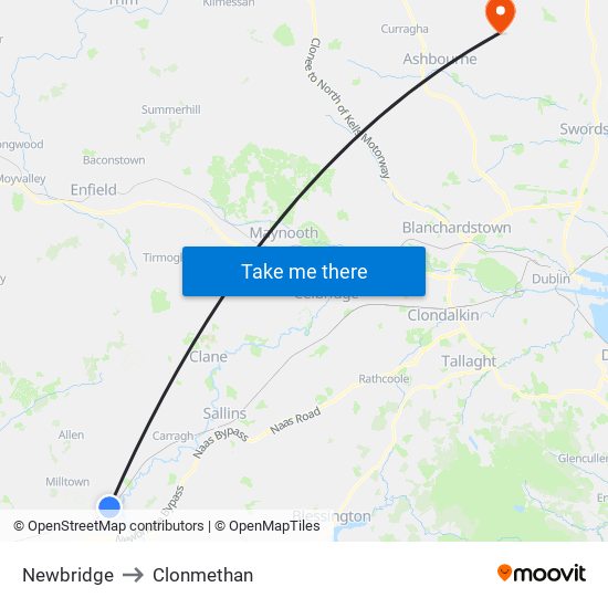 Newbridge to Clonmethan map