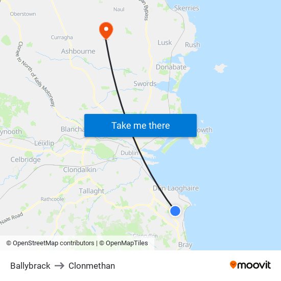 Ballybrack to Clonmethan map