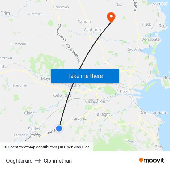 Oughterard to Clonmethan map