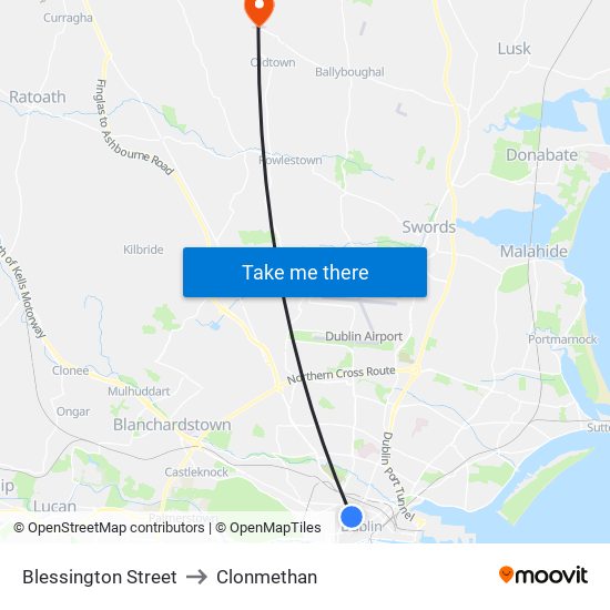 Blessington Street to Clonmethan map