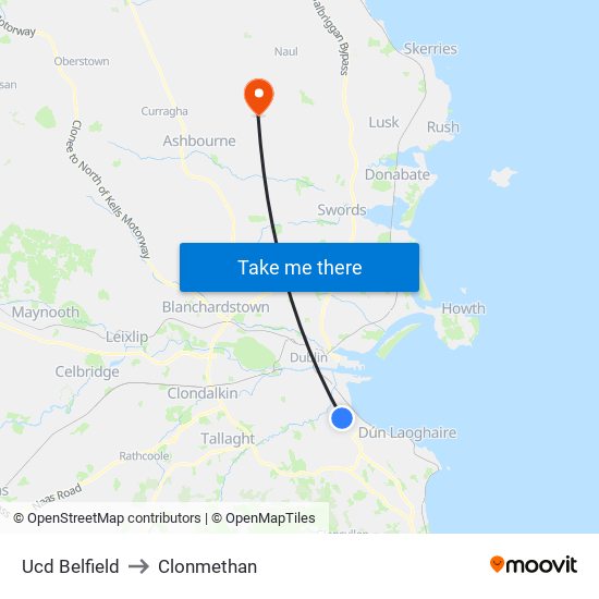 Ucd Belfield to Clonmethan map