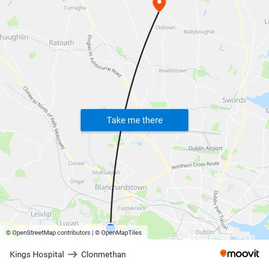 Kings Hospital to Clonmethan map