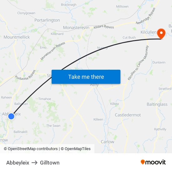 Abbeyleix to Gilltown map