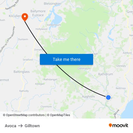 Avoca to Gilltown map