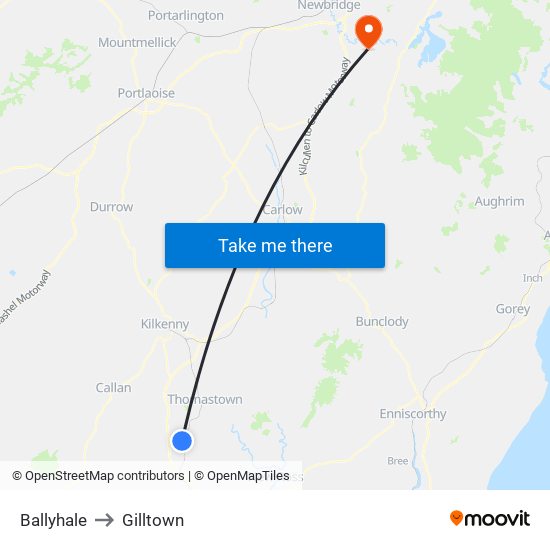 Ballyhale to Gilltown map