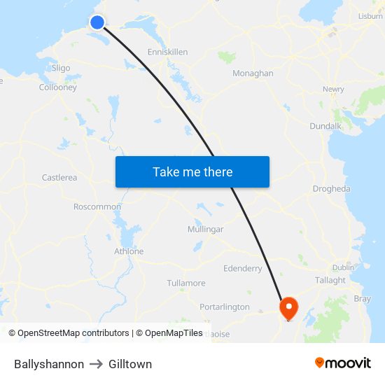 Ballyshannon to Gilltown map
