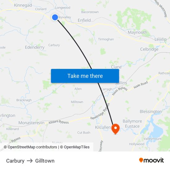 Carbury to Gilltown map