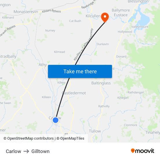 Carlow to Gilltown map