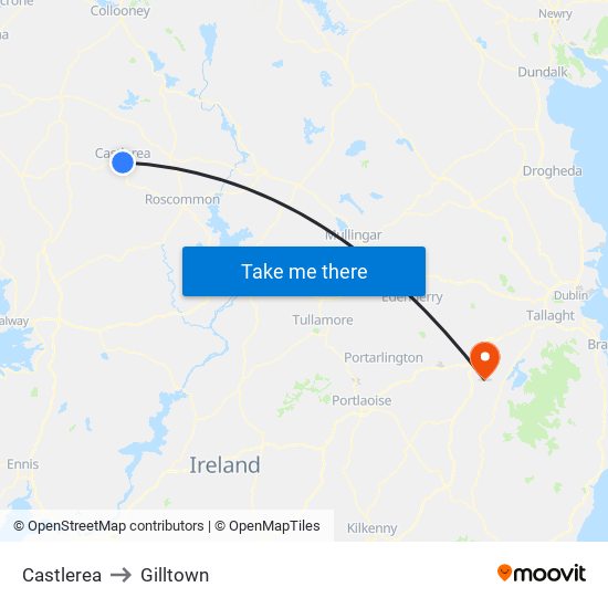 Castlerea to Gilltown map