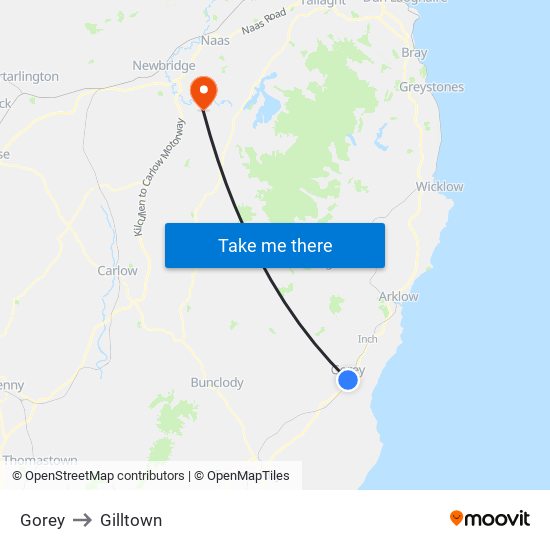 Gorey to Gilltown map