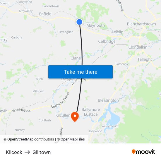 Kilcock to Gilltown map