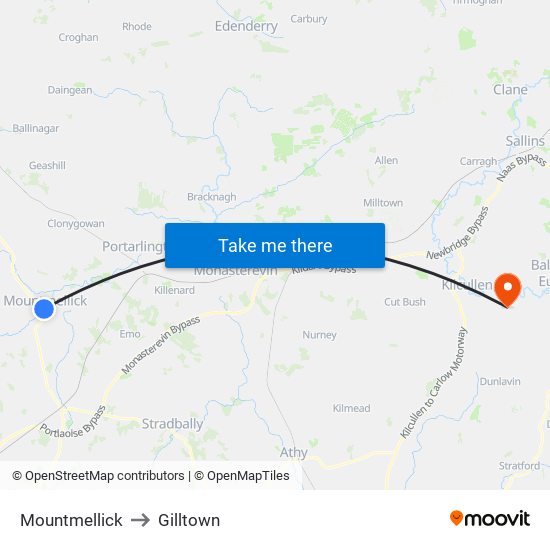 Mountmellick to Gilltown map