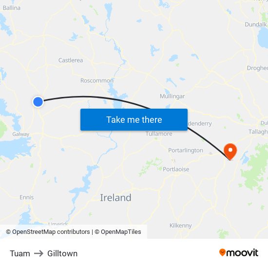 Tuam to Gilltown map