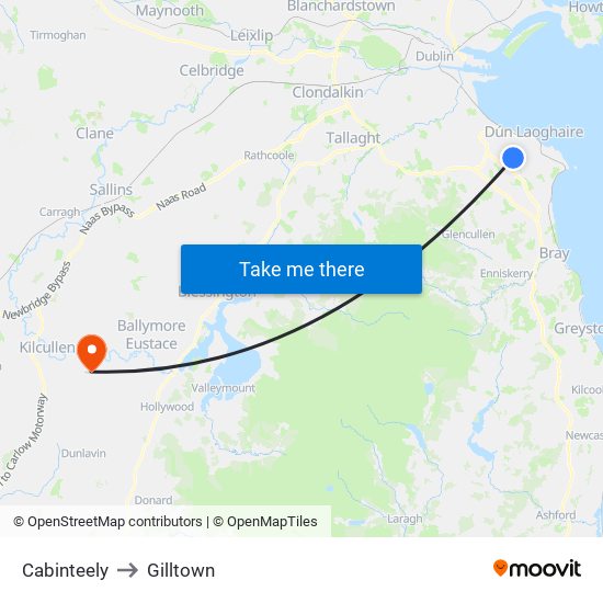 Cabinteely to Gilltown map