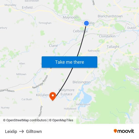 Leixlip to Gilltown map