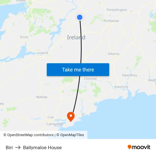 Birr to Ballymaloe House map