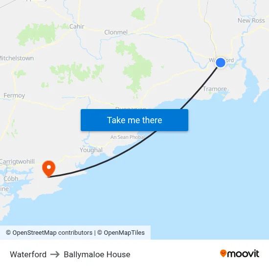 Waterford to Ballymaloe House map
