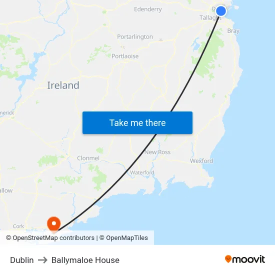 Dublin to Ballymaloe House map