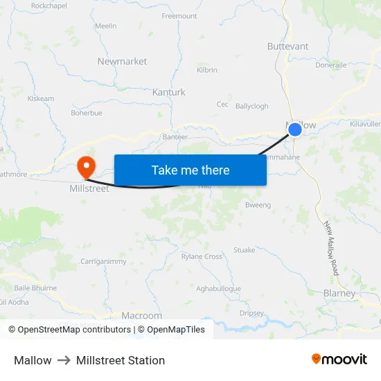 Mallow to Millstreet Station map