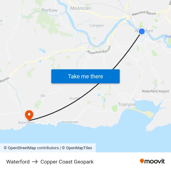 Waterford to Copper Coast Geopark map