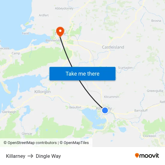 Killarney to Dingle Way map