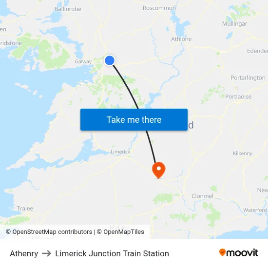 Athenry to Limerick Junction Train Station map