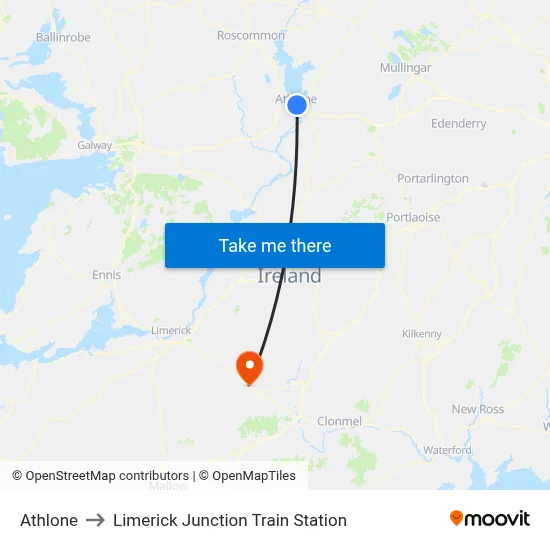 Athlone to Limerick Junction Train Station map
