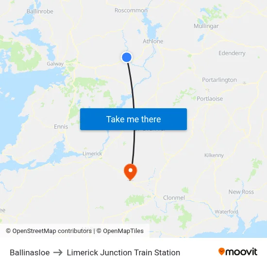 Ballinasloe to Limerick Junction Train Station map
