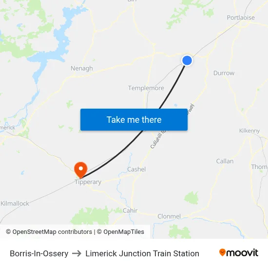 Borris-In-Ossery to Limerick Junction Train Station map