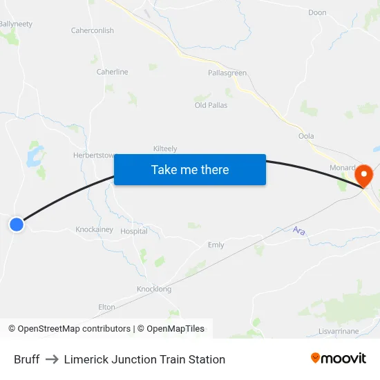 Bruff to Limerick Junction Train Station map