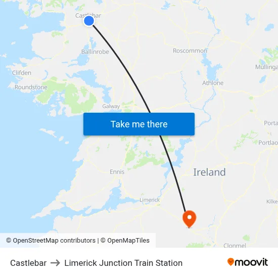 Castlebar to Limerick Junction Train Station map