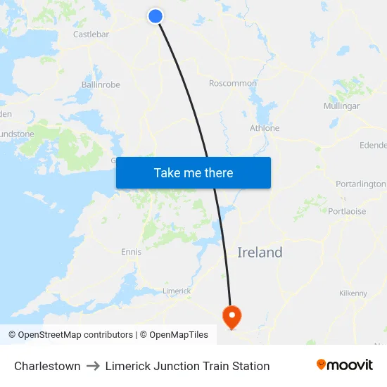 Charlestown to Limerick Junction Train Station map