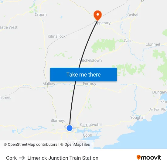 Cork to Limerick Junction Train Station map