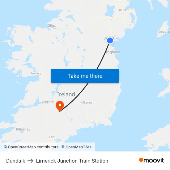 Dundalk to Limerick Junction Train Station map
