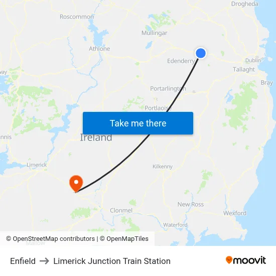 Enfield to Limerick Junction Train Station map