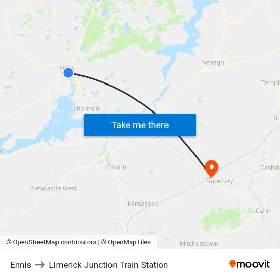 Ennis to Limerick Junction Train Station map