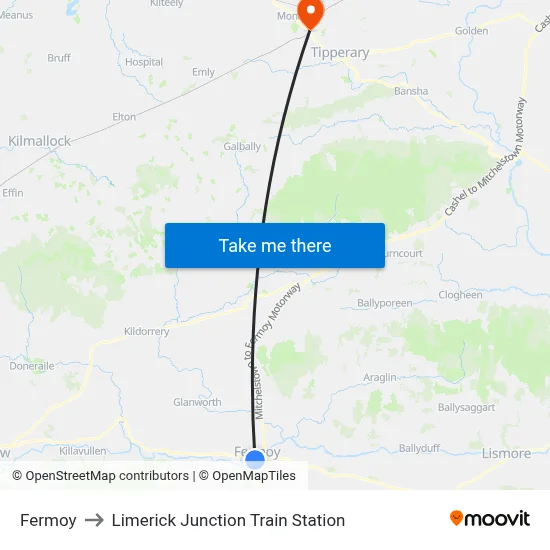 Fermoy to Limerick Junction Train Station map
