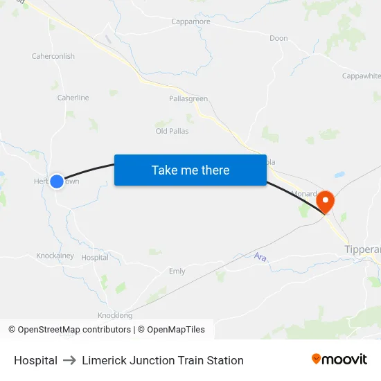 Hospital to Limerick Junction Train Station map