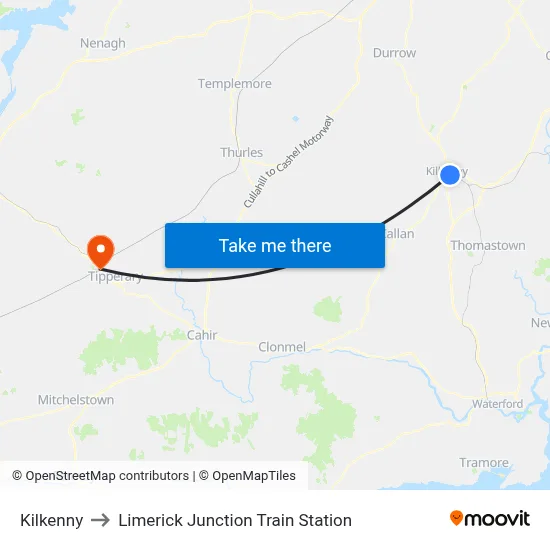 Kilkenny to Limerick Junction Train Station map